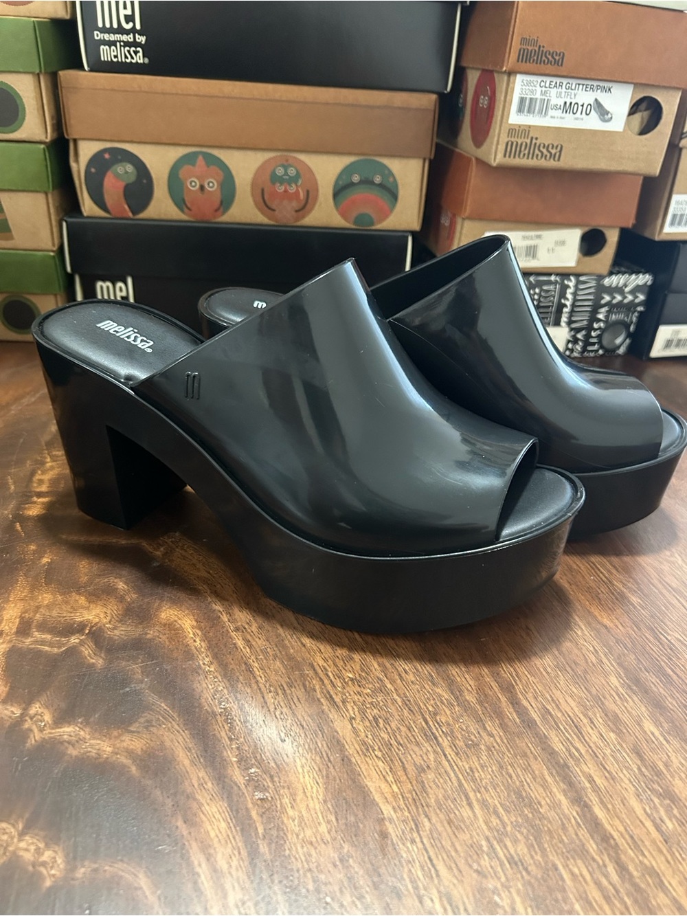 Melissa Black Glossy Platform Mule Heels new in box - Picture 2 of 5